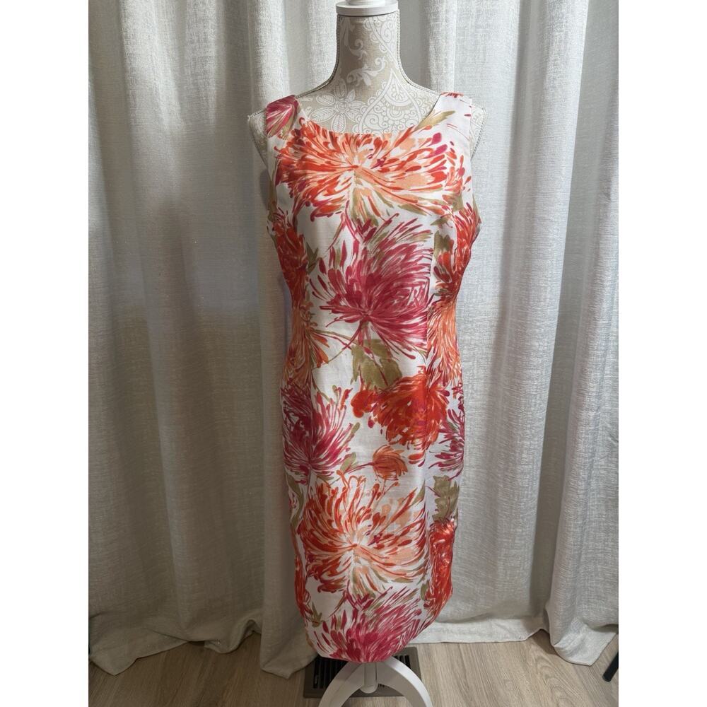 Studio I Coral Floral Sheath Dress Size 10 - Picture 2 of 10